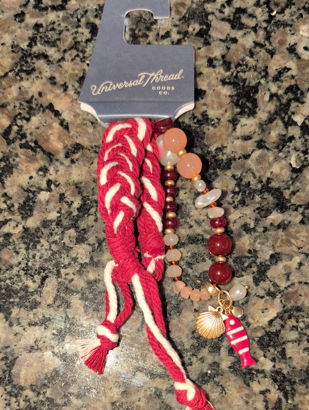 Universal Thread Red & Cream Braided and Beaded Bag Chatm
